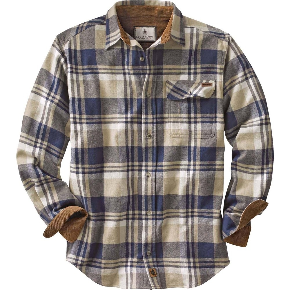 Legendary Whitetails Mens Buck Camp Flannel Navy Tan Plaid Shirt 3XL NWT
